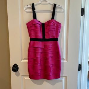 bebe Fuchsia and Black Layered Mini Dress